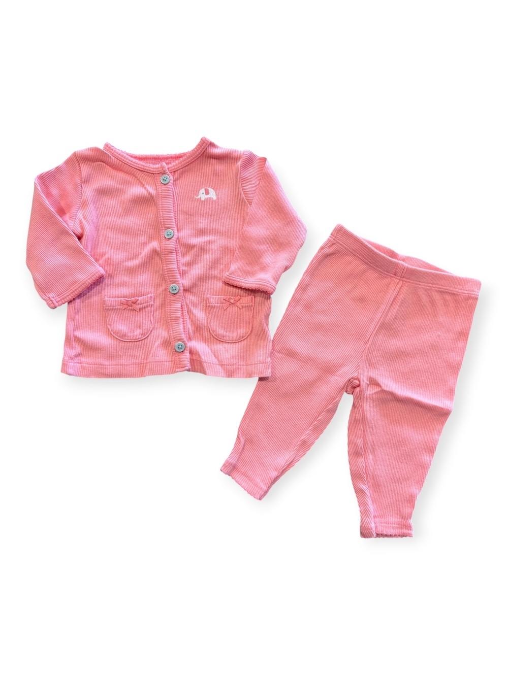 Carter's Baby Pink Ribbed Knit Cardigan and Leggings Set, Size 3 Months
